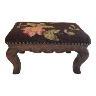 Vintage French Needlepoint Stool For Sale