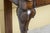 Pair of transitional English/Irish mahogany inlaid top consoles. Front cabriole legs have shell decoration and end with a...