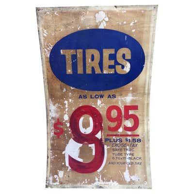 Hand-Painted 2 sided Tire Sign. Started out at 8.95 and up and was later painted out and raised to 9.95 and up! Sign shows...
