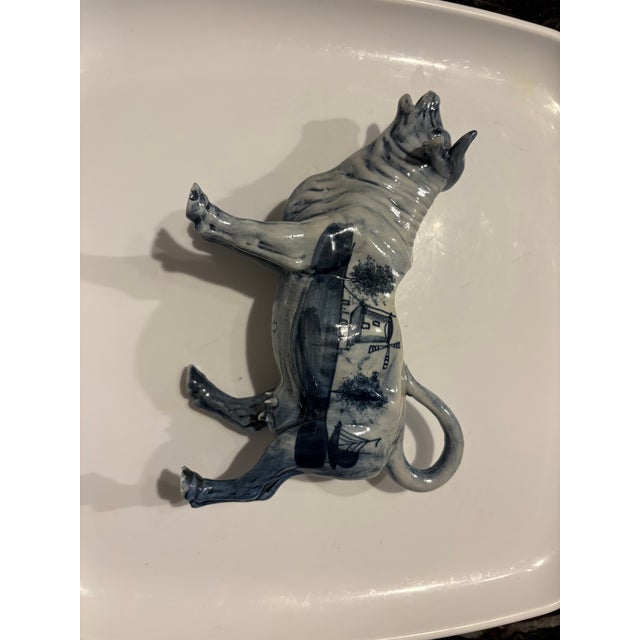 Traditional 1950s Dutch Delft Blue Ceramic Cow Creamer Jug For Sale - Image 3 of 11