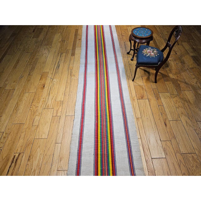 Vintage American Rag Runner, Handwoven Wool & Cotton, Stripe Pattern, 3x14 For Sale - Image 12 of 14
