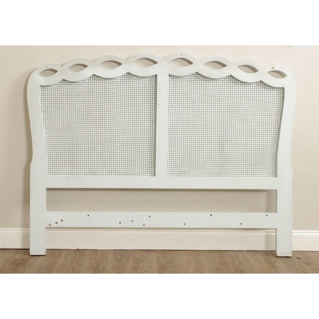 French Provincial Style Queen Size Painted Caned Headboard For Sale - Image 10 of 12
