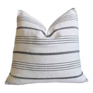 Woven Charcoal Gray and White Striped Feather/Down Pillow For Sale