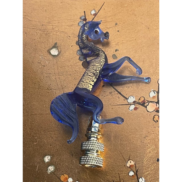 Italian 1960s Italian Cobalt Glass Horse With Gold Speckles Lamp Finial For Sale - Image 3 of 3