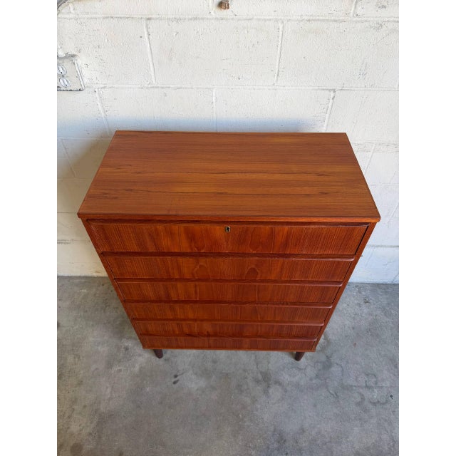 Brown Teak 6-Drawer Tallboy Dresser Danish Mid-Century Modern 1960s For Sale - Image 8 of 12