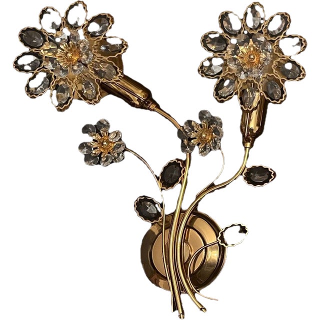 Mid-Century Modern Hollywood Regency Gold-Plated Brass Wall Lamp with Swarovski Crystals by Ernst Palme for Palwa, 1960s For Sale - Image 3 of 18