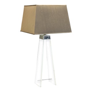 Vintage 1980s Lucite Table Lamp With Chrome Accents 1980's For Sale