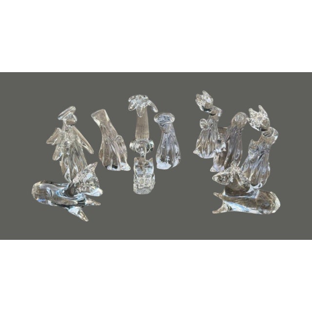 Vintage Christmas 1988 Enesco Accents Clear Art Glass Nativity 10-Pc Set For Sale - Image 4 of 13