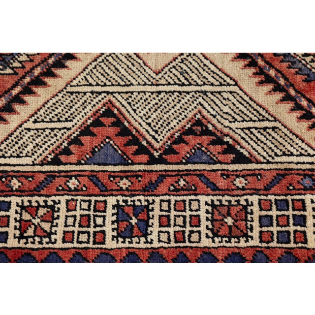 Textile Vintage Hand-Knotted Turkish Geometric Wool Runner Rug – Terracotta, Ivory & Navy Tribal Design For Sale - Image 7 of 8