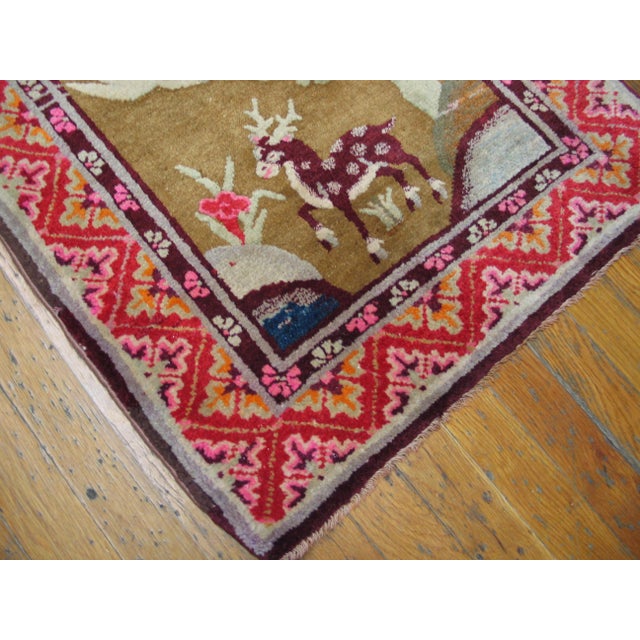 1900s Tan Camel Crane Antique Chinese Bao Tou Rug 2'2" X 4'3" Handknotted Wool Carpet For Sale In New York - Image 6 of 6
