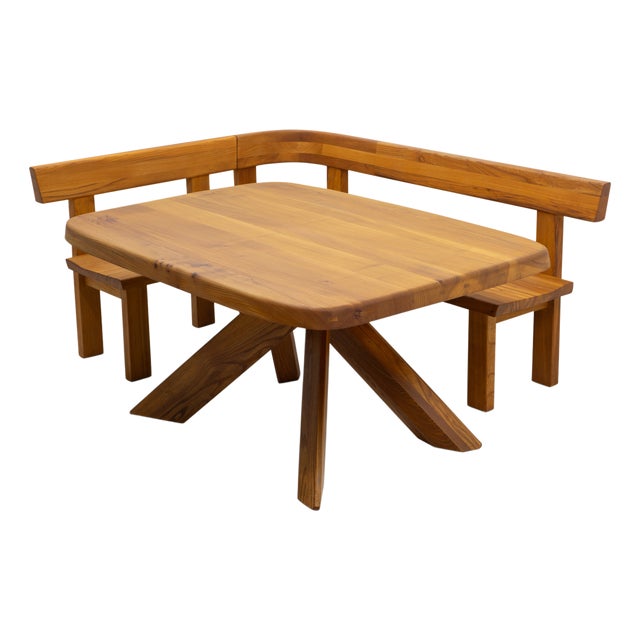 S35 & T35 Corner Dining Set in French Elm by Pierre Chapo, France, 1980s, Set of 3 For Sale