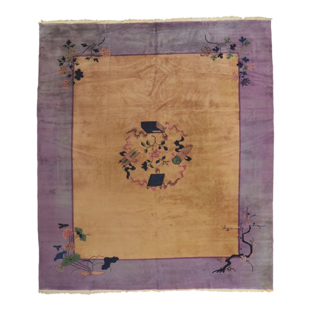 Early 20th Century Antique Chinese Art Deco Rug, 10'02 X 11'07 For Sale