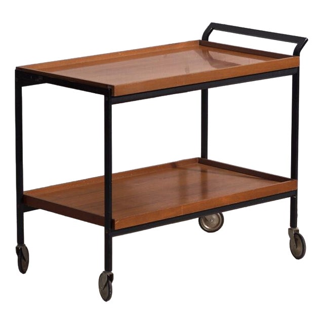 Vintage Serving Cart in Wood and Metal, Central Europe, 1960s For Sale