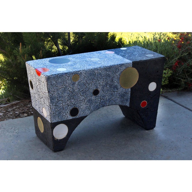 Cubism "Black Beauty" Raku Ceramic Bench by Michael Gustavson, Cubism Contemporary California Art for Indoors and Outdoors Garden, Functional Art For Sale - Image 3 of 4