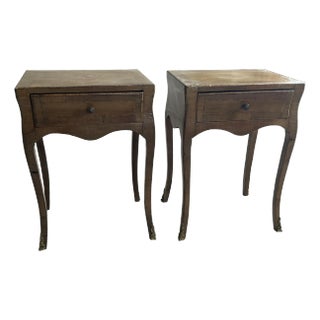 Pair of Walnut Italian Louis XV Style Tables With Inlay and Drawer For Sale