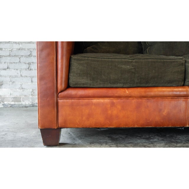 Green Ralph Lauren Chesterfield Cognac Leather and Corduroy Sofa For Sale - Image 8 of 17