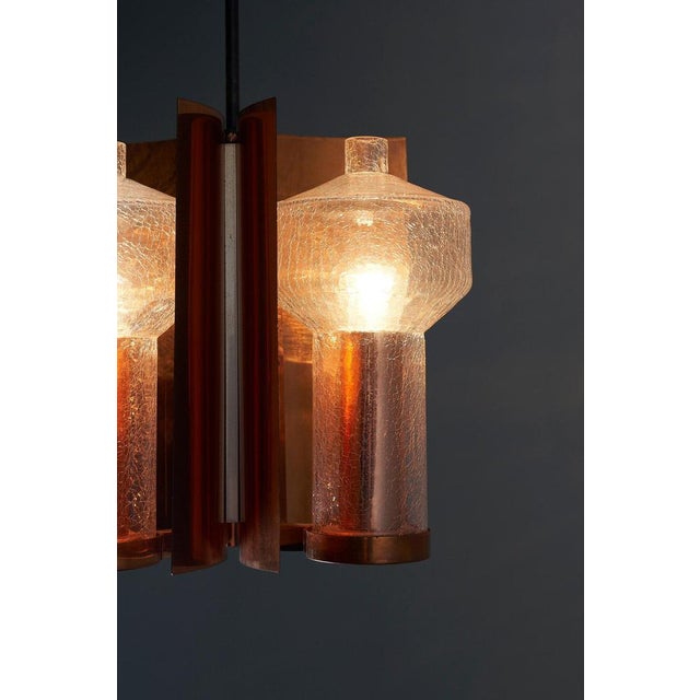 Mid-Century Hanging Light in Brass with 3 Textured Glass Sconces, 1960 For Sale - Image 6 of 13