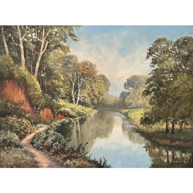 Irish Landscape Art - Vintage Oil Painting of Idyllic River Scene on the Lagan in Ireland by Modern Irish Artist, 1985 Circa For Sale - Image 9 of 11