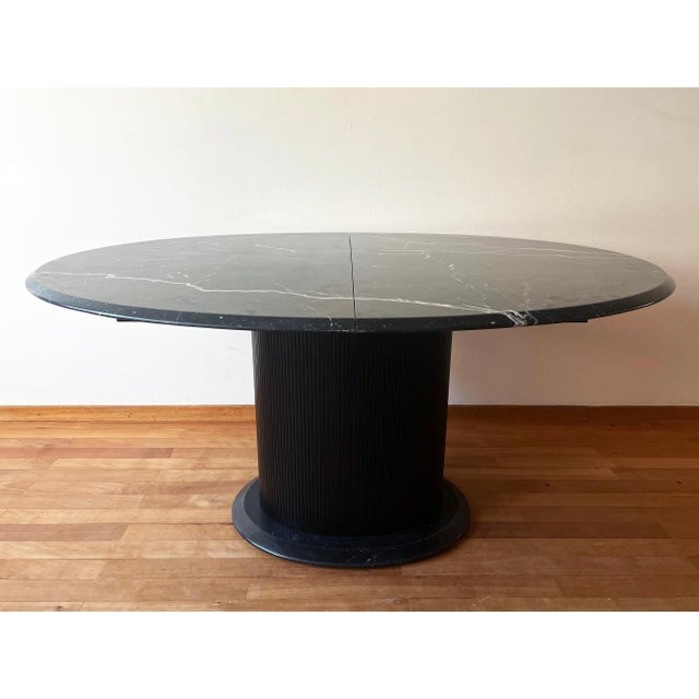 1980s Stunning Postmodern Italian Black Marble Dining Table W/ Extendable Leaf Pedestal Base For Sale - Image 16 of 17