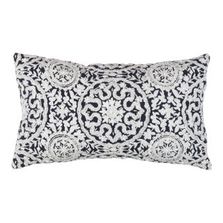 Pasargad Home Naples Embroidered Pillow, Navy/Taupe For Sale