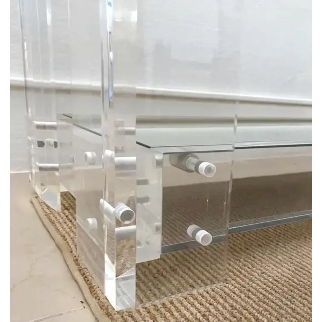 Late 20th Century Late 20th Century Modern Lucite Chrome Mounted Two-Tier Mirrored Console Table For Sale - Image 5 of 9