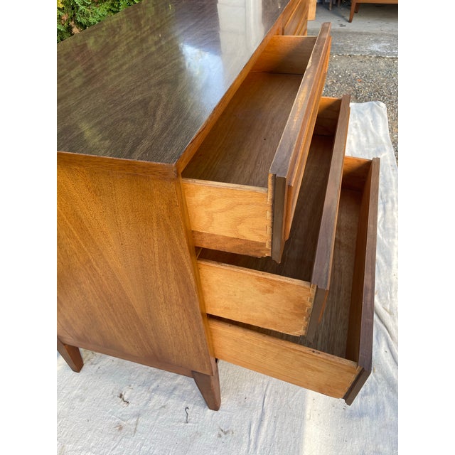 Vintage Dixie Furniture Co. Walnut 6-Drawer Lowboy Dresser, Mid-Century Modern For Sale In Seattle - Image 6 of 10