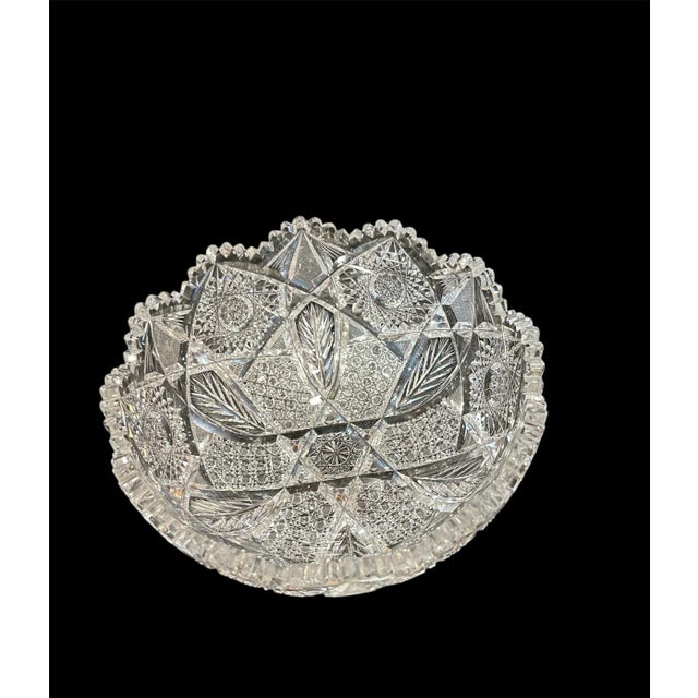 Antique Crystal Glass Serving Bowl American Brilliant Period Shotton Glass Montrose Pattern For Sale - Image 4 of 10