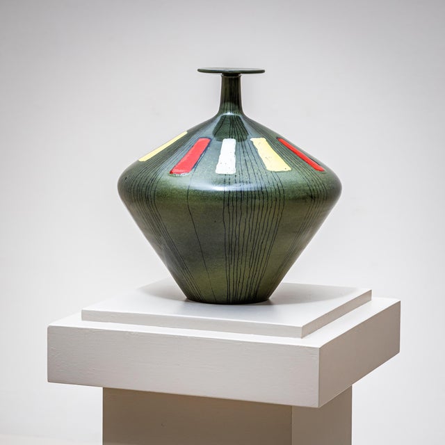1960s Green Ceramic Vase by San Polo, Venice, Italy, 1960s For Sale - Image 5 of 9