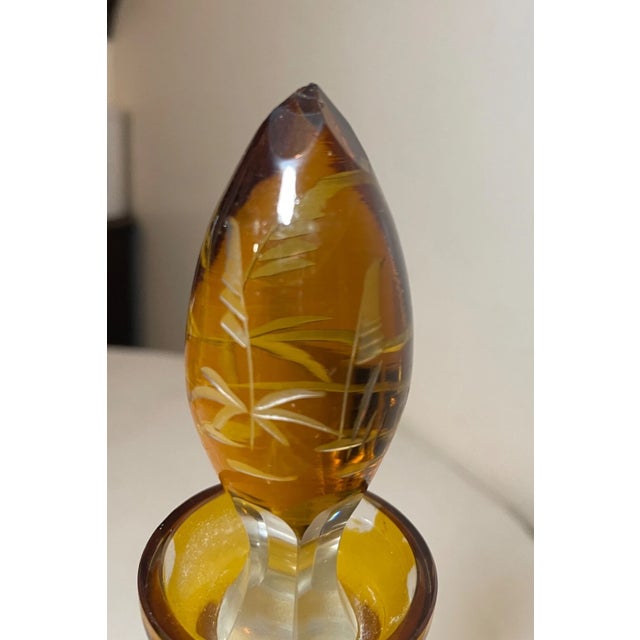 Antique Yellow Cut to Clear Czech Bohemian Crystal Glass Liquor Decanter Bottle For Sale - Image 13 of 13