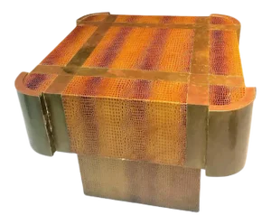 Modernist Faux Alligator Skin and Brass Table