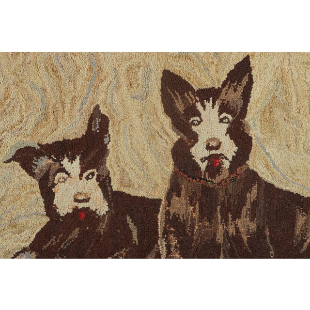 Traditional Antique Hooked Rug in Beige-Brown With Dog Pictorials - Rug & Kilim For Sale - Image 3 of 8