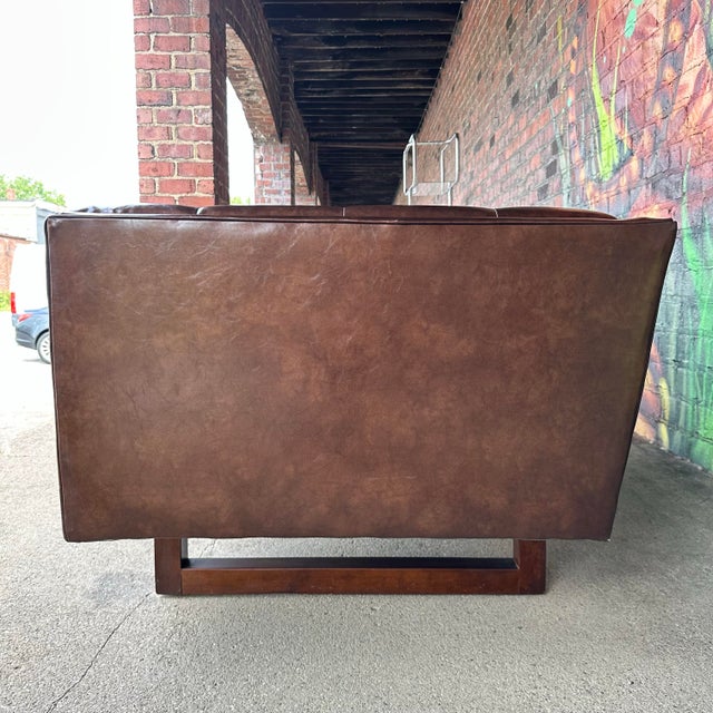 Midcentury Modern Matallic Brown Tufted Vinyl Sofa Wood and Chrome Legs For Sale In Cleveland - Image 6 of 12