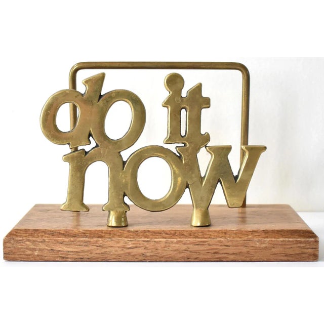 Vintage "Do It Now" Brass and Wood Letter Holder For Sale - Image 4 of 4