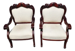Antique Asian Rosewood Carved Foo Dogs Armchairs Set of 2