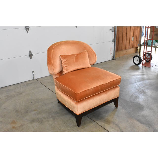Mid-Century Modern Century Furniture Velvet Peach/Orange Slipper Chair For Sale - Image 3 of 11