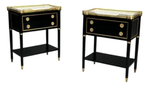 Maison Jansen Style, Hollywood Regency, Brass, Marble, Ebonized Nightstands