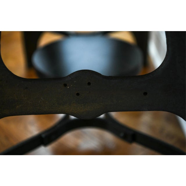 Ebony Industrial Trestle Console Table With Macassar Ebony Top and Antique Lathe Base For Sale - Image 8 of 11