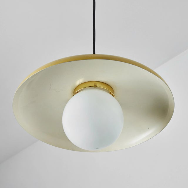 1960s Stilux Milano Yellow Painted Metal & Opaline Globe Glass Pendant Lamp For Sale - Image 9 of 11