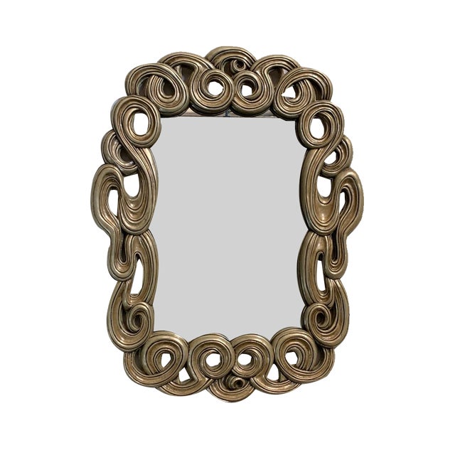 Mirror with Filiform Lines in Lacquered and Golden Resin from Lam Lee Group, 1990s For Sale