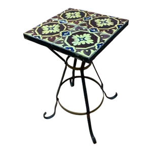 Vintage Wrought Iron Tile Top Accent Table
