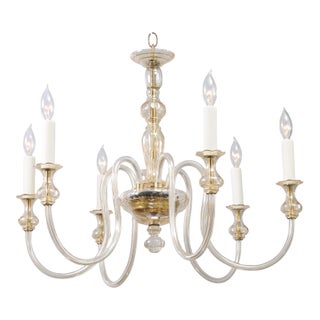 1960s Elegant 6-Light Venetian Glass Chandelier, 1960s Italy For Sale