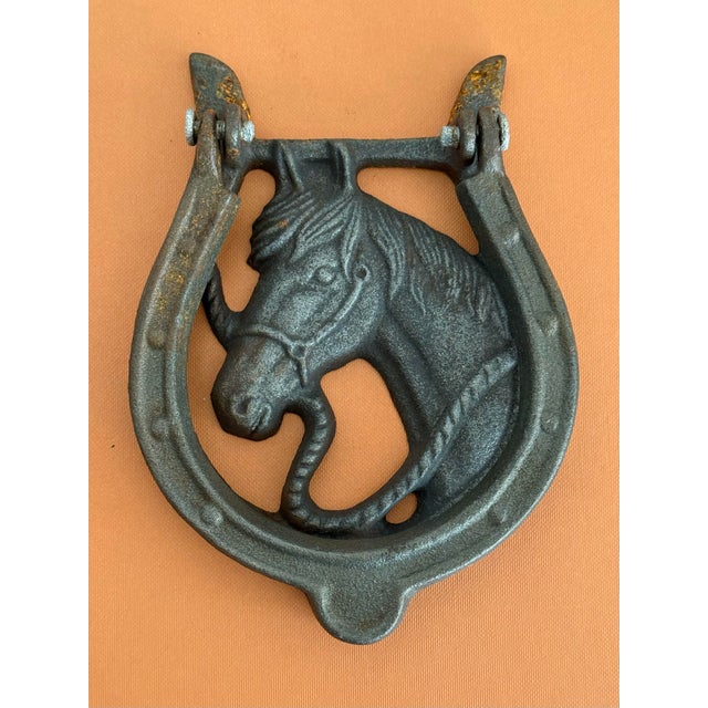 Vintage Cast Iron Horse Head and Horseshoe Door Knocker For Sale - Image 6 of 6