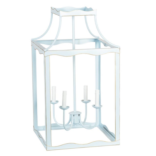 Soft Blue & Gold Lantern - Large, 29" For Sale