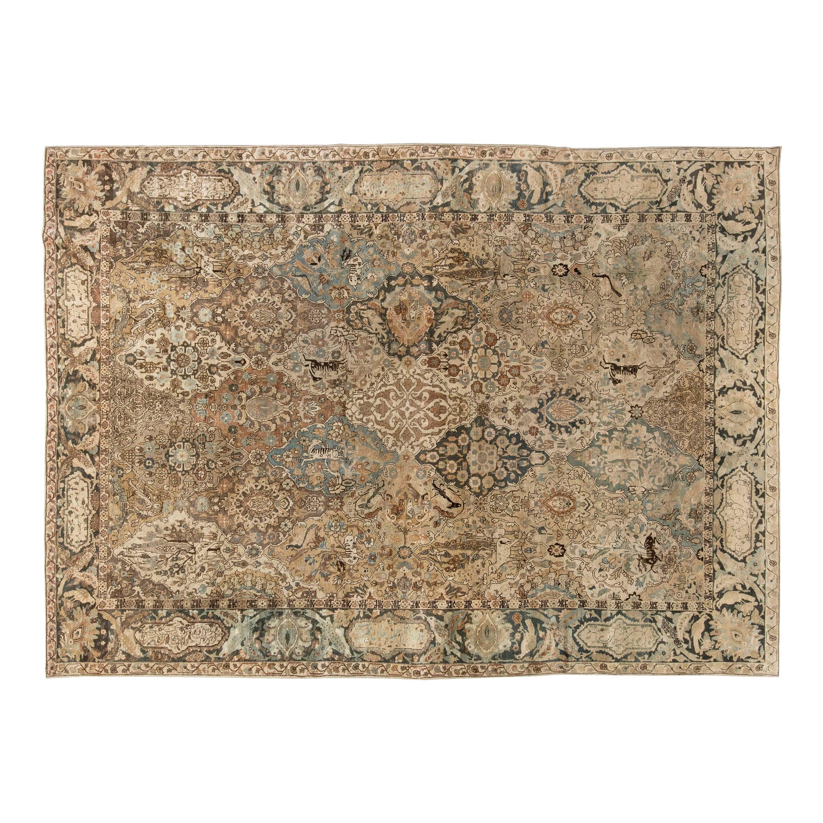 Early 20th Century Botanic Persian Tabriz Handmade Wool Rug | Chairish