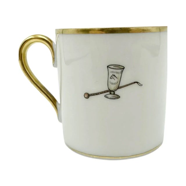 Mid 20th Century Pair Vintage Equestrian Jockey Porcelain Demitasse Cup & Saucer For Sale - Image 12 of 14