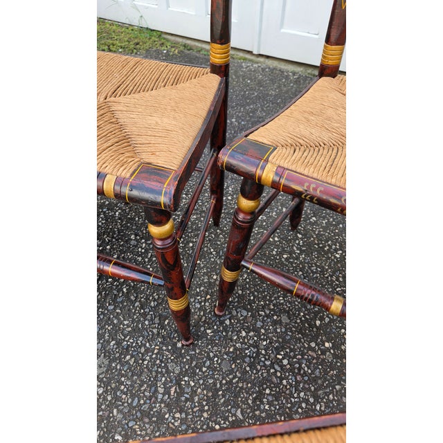 20th-Century Hitchcock-Style Harvest-Stenciled Rush-Seat Dining Chairs—Set of Four For Sale - Image 18 of 18