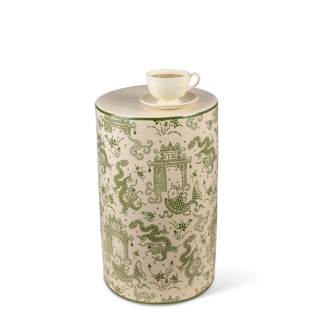 Name: Dragon Pagoda Green Stool Size: 19"H x 12"D Dragon Pagoda is is created from inspiration of the Henry Francis du...