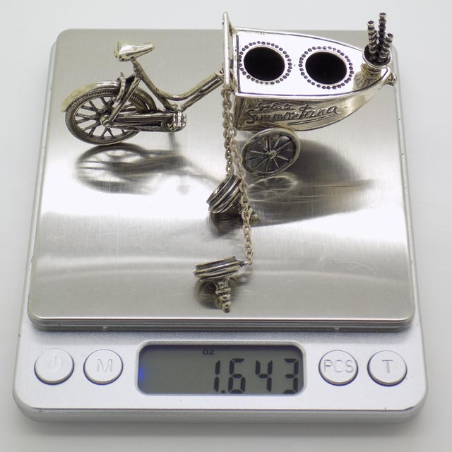 Vintage Italian Handmade Genuine Silver Large Italian Ice Cream Cart Figurine, Made in Tuscany (Arezzo) Exclusive Sammontana Gelati Italian Brand For Sale - Image 11 of 12