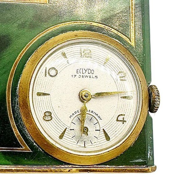Mid 20th Century German Green Marble German Brass Lighter W/ Watch by Eclydo For Sale - Image 9 of 9