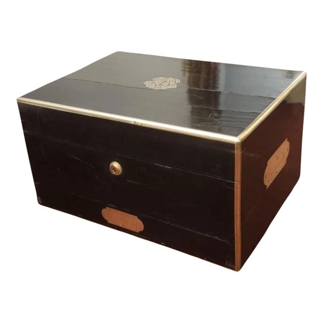 1839 Fitzmaurice West Victorian Ebony & Brass Inlays Necessaire De Voyage For Sale